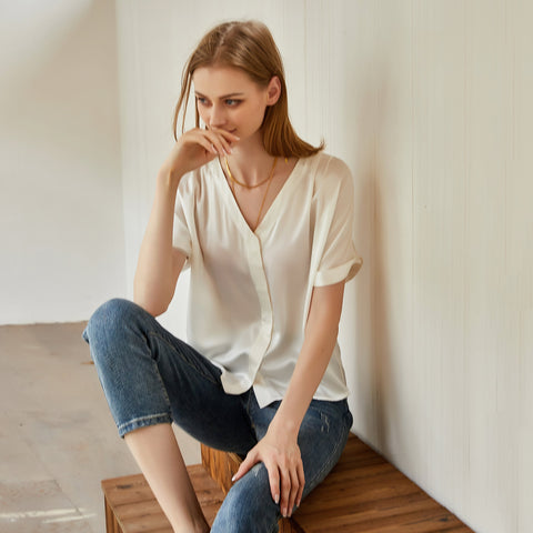 Soft Strokes Silk | Pearl White Soar Pyjamas Top