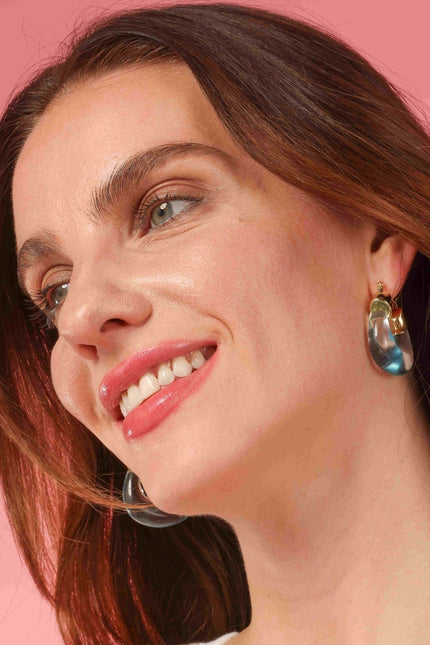 Michael Nash Jewelry | Winslow Transparent Aqua Resin And Gold Hoop Earrings
