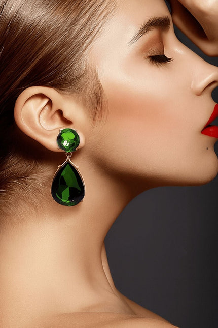 Michael Nash Jewelry | Marina Emerald Pear Shape Clip On Drop Earrings