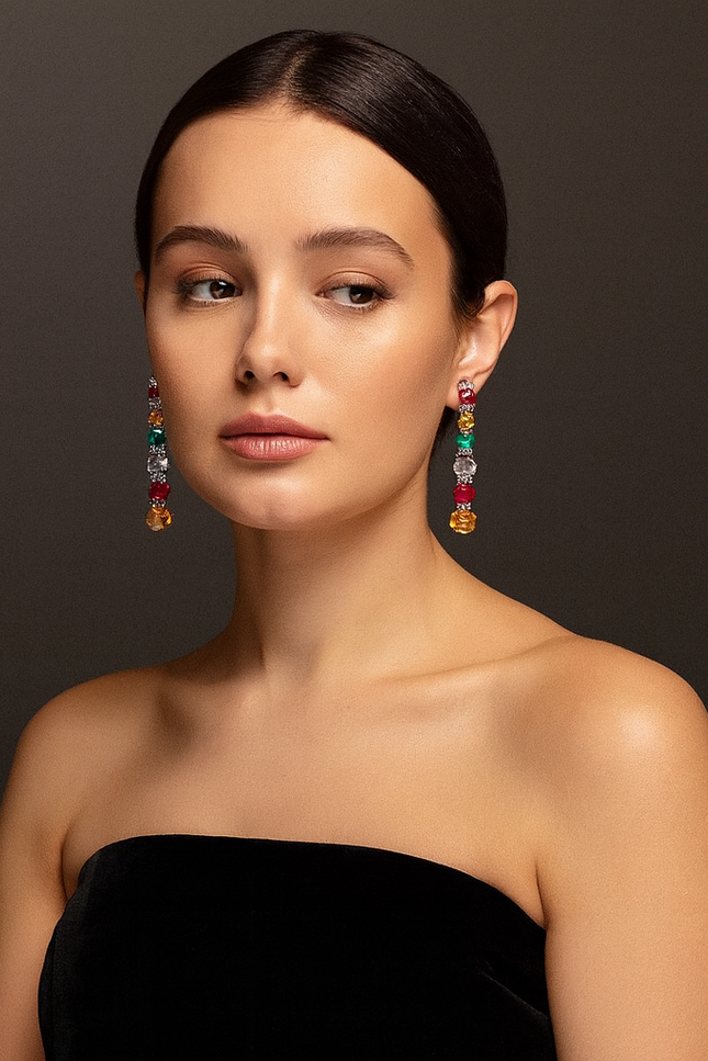 Michael Nash Jewelry | Rosa Multi Color Cubic Zirconium Pierced Drop Earrings