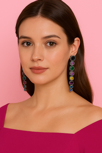 Michael Nash Jewelry | Alexis Multi Color Cushion Cut Clip On Cubic Zirconia Earrings