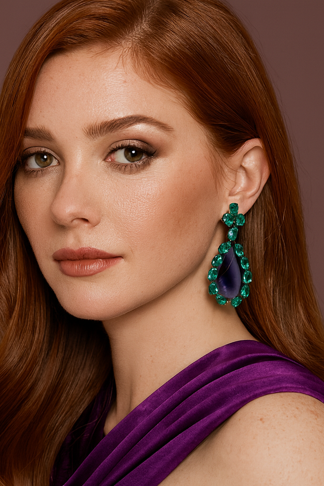 Michael Nash Jewelry | Paula Emerald And Amethyst Drop Earrings