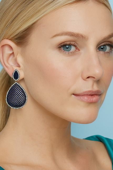 Michael Nash Jewelry | Angela Sapphire And Diamond Cubic Zirconium Pierced Earrings