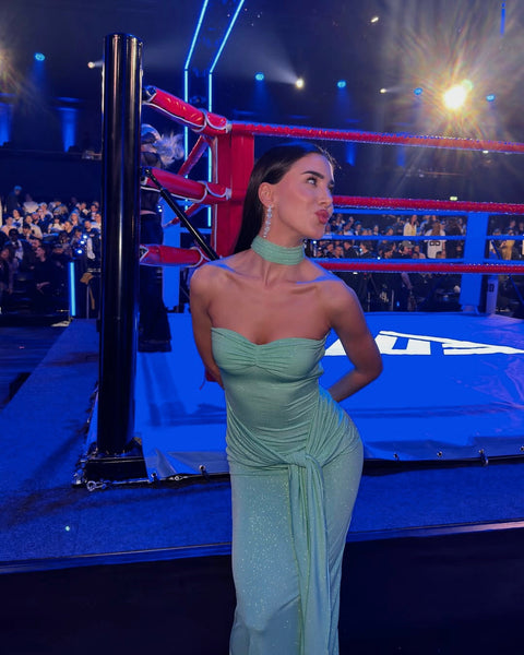 Say no more I Mariella Pistachio Glitter  Draped Tie Dress