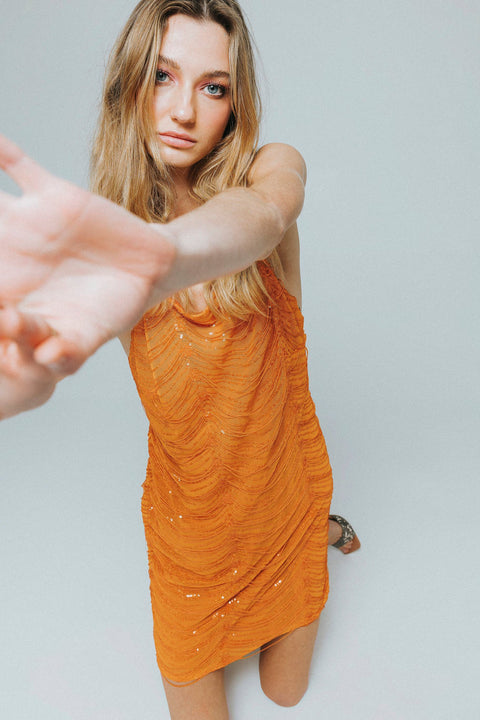 Five p.m. | Orange Dahlia Mini Dress