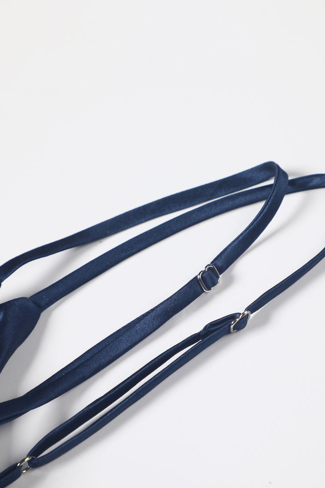 Soft Strokes Silk | Navy Float Kimono Robe & Slip Mini Dress Set