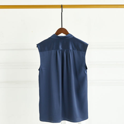 Soft Strokes Silk | Pointed Peter Pan Collar Sleeveless Auri Blouse