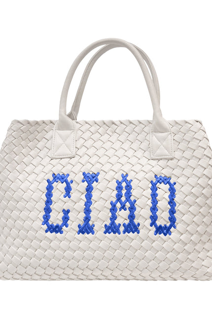 Lilly Loves Ciao White Vegan Handbag wash bag with zipper closure, featuring a sleek, minimalist design and durable material.