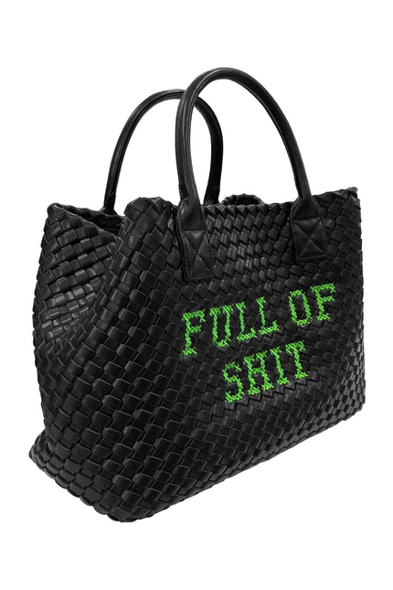 Vegan Full of Shit Green Handbag by Lilly Loves, stylish handbag with bold graphic design, made from eco-friendly vegan materials.