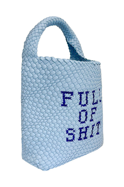 Blue embroidered bucket bag by Lilly Loves, stylish bag with intricate embroidery and spacious interior for organization.