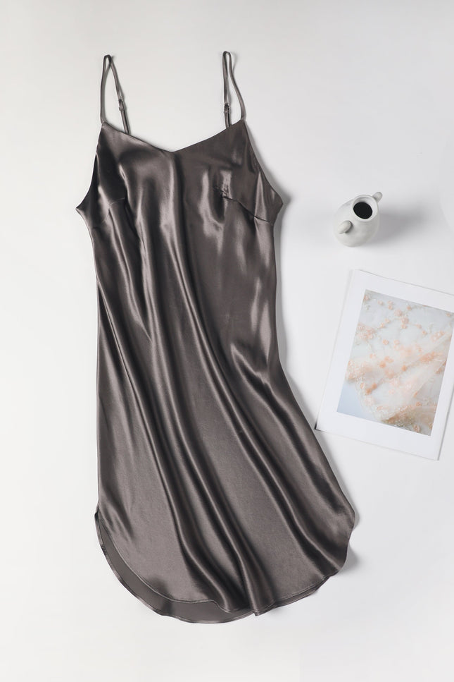 Soft Strokes Silk | Grey Float Kimono Robe & Slip Mini Dress Set