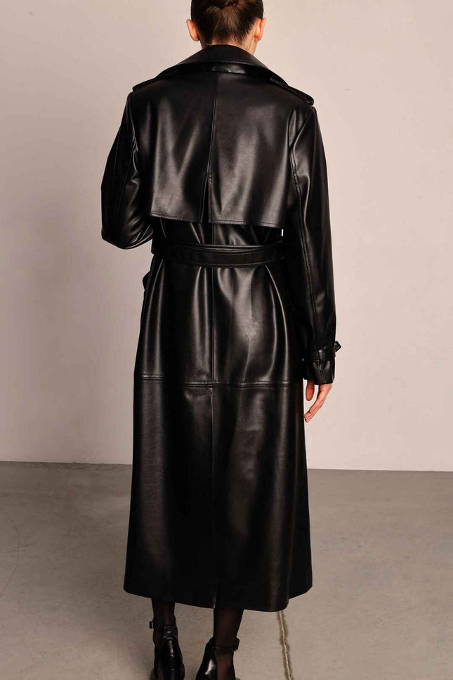 faux leather black trench coat