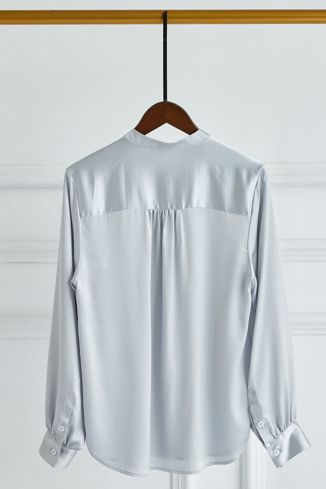 Soft Strokes Silk | Long Sleeve Banded Collar Blouse Aeverie