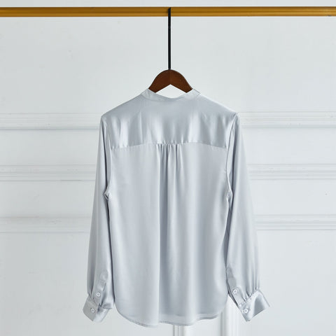Soft Strokes Silk | Long Sleeve Banded Collar Blouse Aeverie