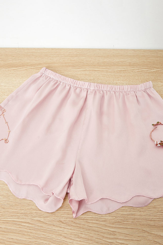 Soft Strokes Silk | Dusty Rose Scallop Edged Pyjamas Shorts