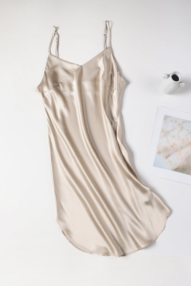 Soft Strokes Silk | Beige Float Kimono Robe & Slip Mini Dress Set