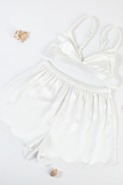 Soft Strokes Silk | Pearl White Scallop Edged Pyjamas Shorts