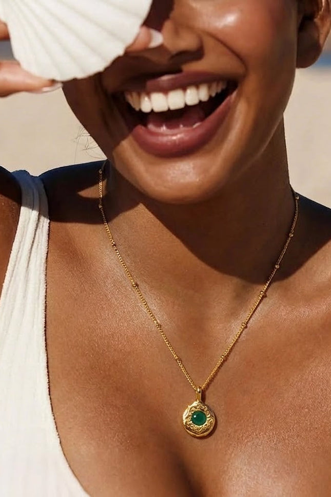 Arvino | Green Onyx Medallion 92.5 Sterling Silver Charm Necklace