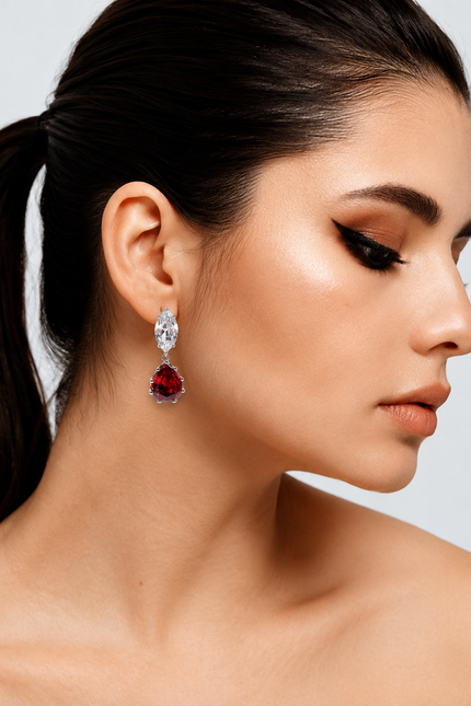 Michael Nash Jewelry | Nicole Marquise And Ruby Pear Shape Diamond Cubic Zirconium Clip On Earrings