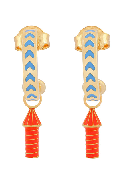 image of rocket enamel hoops in blue and orange and gold