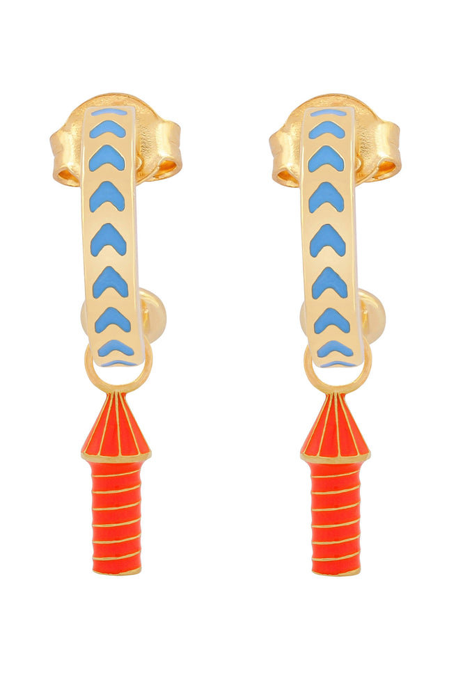 image of rocket enamel hoops in blue and orange and gold