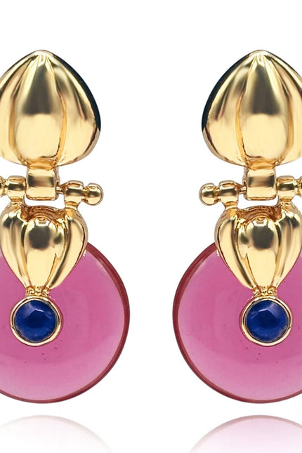Michael Nash Jewelry | Annie Gold Drop Earring With Pink Tourmaline Resin Drop