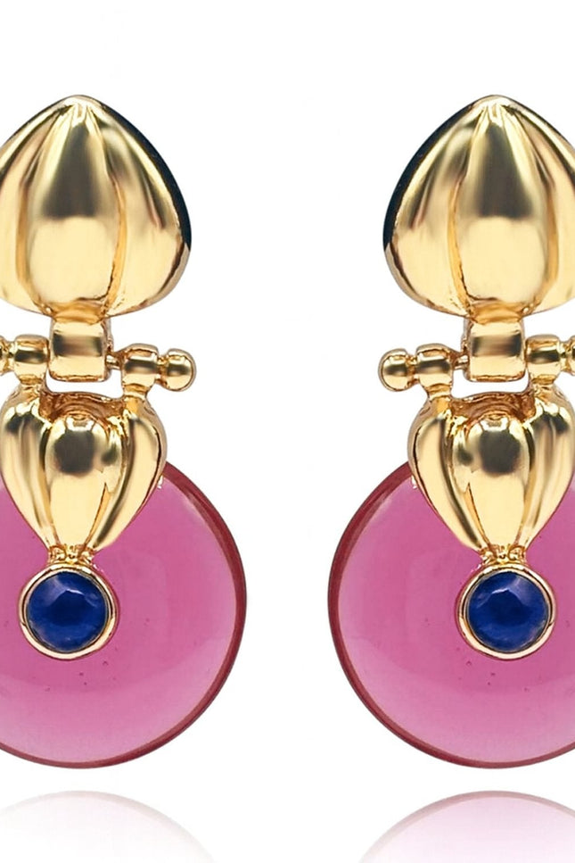 Michael Nash Jewelry | Annie Gold Drop Earring With Pink Tourmaline Resin Drop