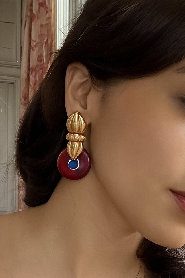 Michael Nash Jewelry | Annie Gold Drop Earring With Pink Tourmaline Resin Drop