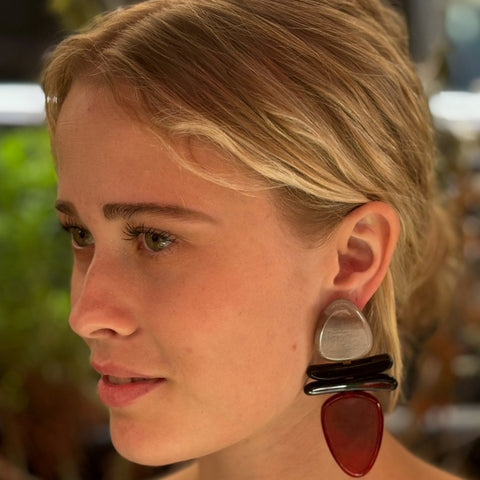 Michael Nash Jewelry | LUISA BONE AND BLACK AND RED CARNELIAN DROP RESIN EARRINGS