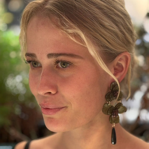 Michael Nash Jewelry | BETH OLIVE DOUBLE FLORAL RESIN DROP EARRINGS