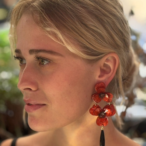 Michael Nash Jewelry | BETH CRANBERRY RED DOUBLE FLORAL RESIN DROP EARRINGS