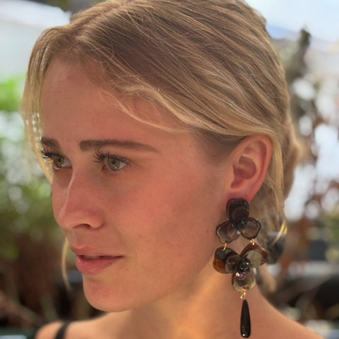 Michael Nash Jewelry | BETH TORTOISE DOUBLE FLORAL RESIN DROP EARRINGS