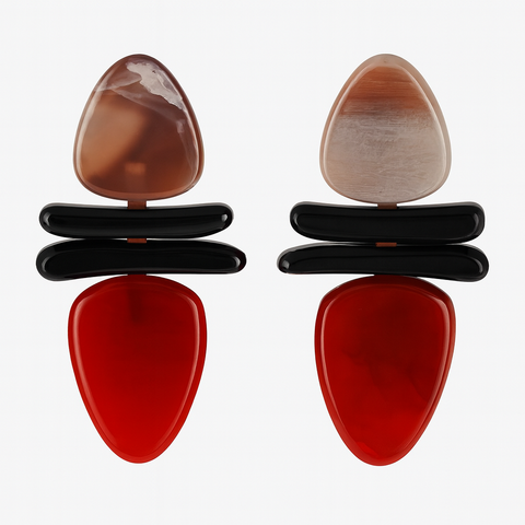 Michael Nash Jewelry | LUISA BONE AND BLACK AND RED CARNELIAN DROP RESIN EARRINGS