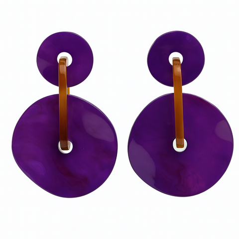 Michael Nash Jewelry | GRETA DOUBLE DISC PURPLE RESIN DROP EARRINGS