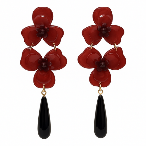 Michael Nash Jewelry | BETH CRANBERRY RED DOUBLE FLORAL RESIN DROP EARRINGS