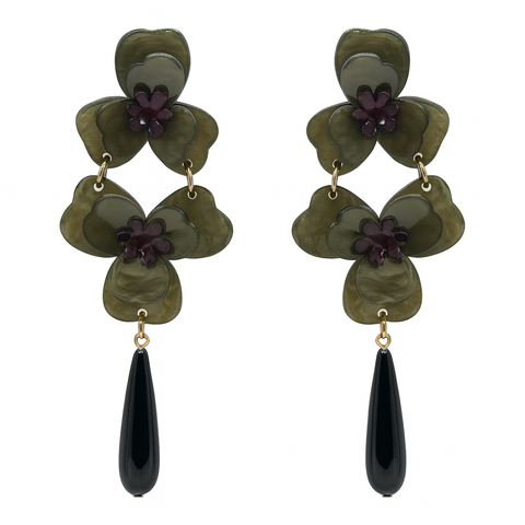 Michael Nash Jewelry | BETH OLIVE DOUBLE FLORAL RESIN DROP EARRINGS