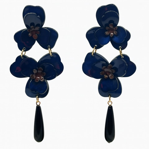 Michael Nash Jewelry | BETH NAVY DOUBLE FLORAL RESIN DROP EARRINGS