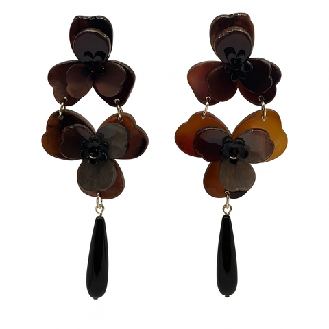 Michael Nash Jewelry | BETH TORTOISE DOUBLE FLORAL RESIN DROP EARRINGS