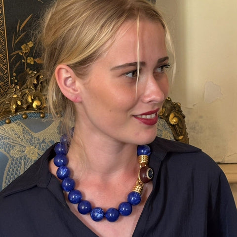 Michael Nash Jewelry | Caroline Lapis Resin Necklace with Topaz Faceted Stone Clasp