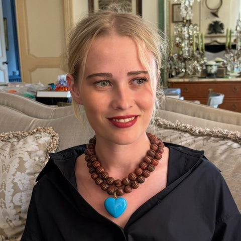 Michael Nash Jewelry | Amour Carved Tortoise Resin Beads With Turquoise Resin Heart Pendant