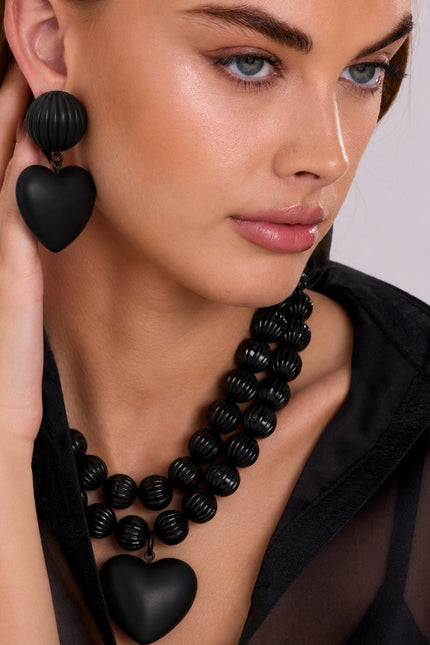 Amour Black Matte Omega Pierced Earrings
