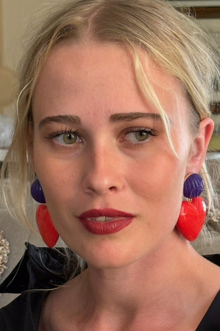 Michael Nash Jewelry | Amour Carved Purple Resin With Ruby Red Resin Heart Drop Earrings