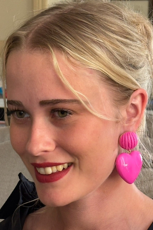 Michael Nash Jewelry | Amour Carved Fuschia Resin Heart Drop Earrings