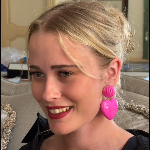 Michael Nash Jewelry | Amour Carved Fuschia Resin Pierced Heart Drop Earrings