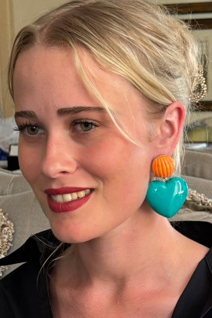 Michael Nash Jewelry | Amour Carved Coral Resin With Jade Resin Heart Drop Earrings