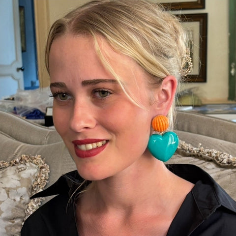 Michael Nash Jewelry | Amour Carved Coral Pierced Resin With Jade Resin Heart Drop