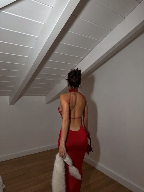 Say no more | Kylie Red High Neck Maxi Dress