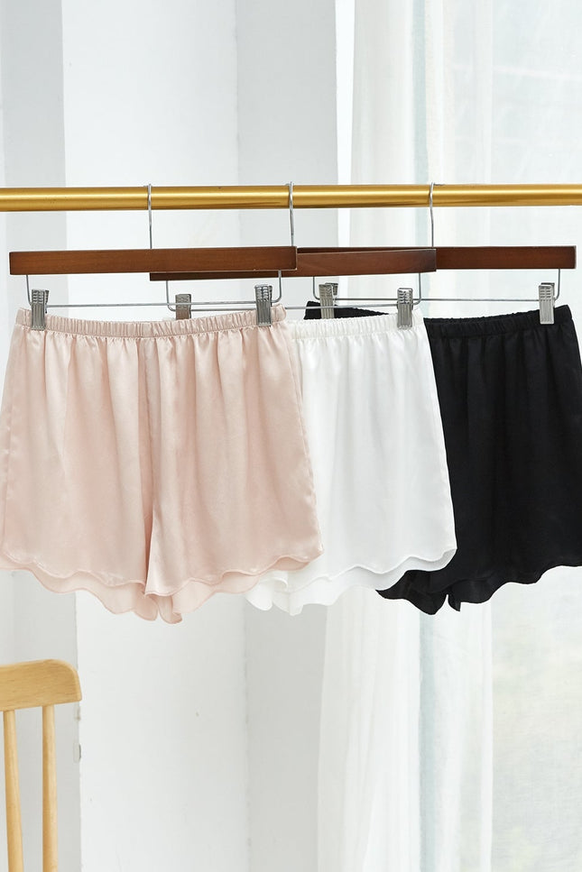 Soft Strokes Silk | Black Camisole and Scalloped Shorts Pyjamas Set