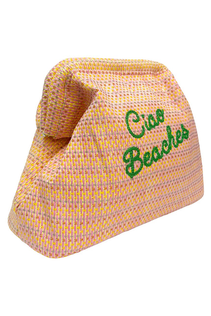 Lilly Loves Ciao Beaches pink clutch pouch with a stylish design, perfect for carrying essentials in a compact, fashionable accessory.