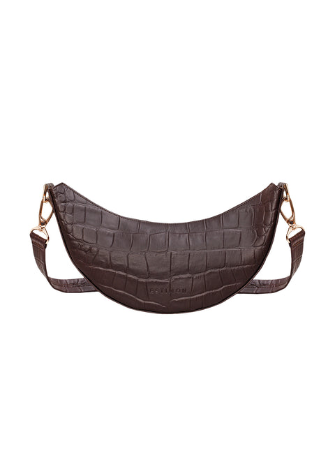 Estimon | Shoulder bag Mini Hobo corn leather chocolate croco